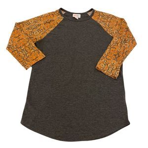 Lularoe Randy Baseball Shirt Size XS Gray Orange Paisley